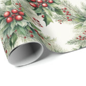 Red Berries Kerst wrapping papier (Rol Hoek)