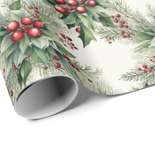Red Berries Kerst wrapping papier (Rol Hoek)