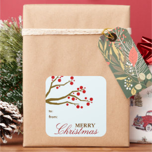 Red Berries kerstcadeau Label Sticker