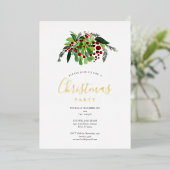 Red Berries kerstfeest Gold Folie Feestdagenkaart (Staand Voorkant)