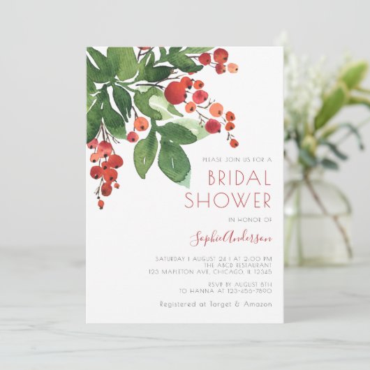 Red Berries kerstfeestdag Holly Vrijgezellenfeest Kaart (Staand voorkant)