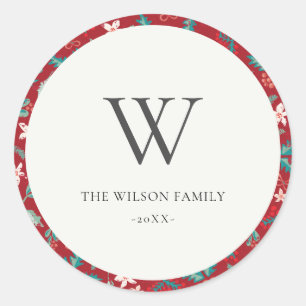 Red Berries kerstflessenmonogram Ronde Sticker