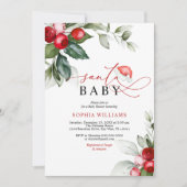 Red Berries Kerstmis Santa Baby shower Invitation Kaart (Voorkant)