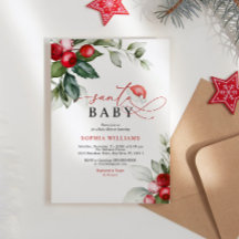 Red Berries Kerstmis Santa Baby shower Invitation