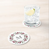 Red Berries krans Ronde Kartonnen Onderzetter (Insitu)