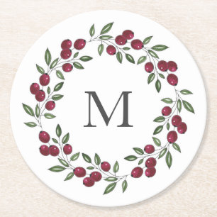 Red Berries krans Ronde Kartonnen Onderzetter