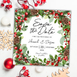 Red Berries krans | Winter bruiloft Save The Date