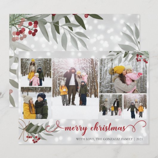 Red Berries Merry kerstfeestdag foto's Feestdagenkaart (Voorkant / Achterkant)