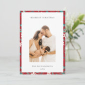 Red Berries Merry Kerstmis Floral Foto Feestdagenkaart (Staand voorkant)