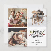 Red Berries Merry kerstviare Foto Feestdagenkaart (Voorkant)