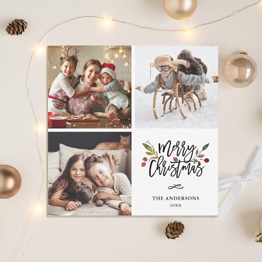 Red Berries Merry kerstviare Foto Feestdagenkaart