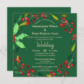 Red Berries met groene gouden kerstbruiloft Kaart (Voorkant / Achterkant)