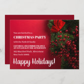 Red Berries & Mistletoe, kerstfeest uitnodiging (Voorkant / Achterkant)