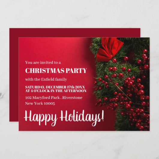 Red Berries & Mistletoe, kerstfeest uitnodiging (Voorkant / Achterkant)