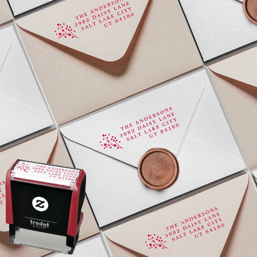 Red Berries Modern Fun Christmas Retouradres Zelfinktende Stempel