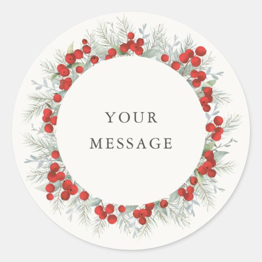 Red Berries Multifunctionele Vakantie/Kerstmis Ronde Sticker (Voorkant)
