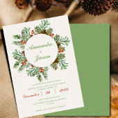 Red Berries Pine Cone Kerstmis bruiloft uitnodigin