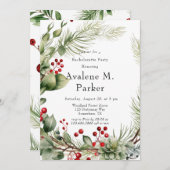 Red Berries Pine Wreath Bachelorette Party Kaart (Voorkant / Achterkant)