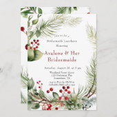 Red Berries Pine Wreath Bridesmaids Luncheon Kaart (Voorkant / Achterkant)
