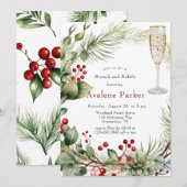 Red Berries Pine Wreath Brunch en Bubbly Kaart (Voorkant / Achterkant)