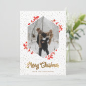 Red Berries Sneeuwkalligrafie Foto van Merry Kerst Feestdagenkaart (Staand voorkant)