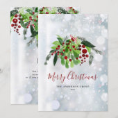 Red Berries Sneeuwvlokken Zakelijk Logo Kerstmis Feestdagenkaart (Voorkant / Achterkant)