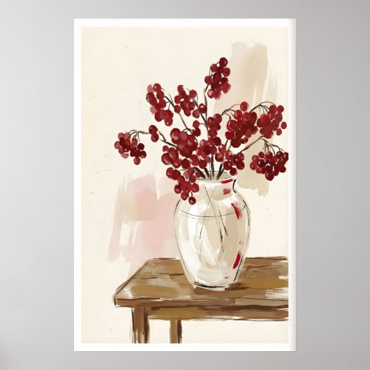 Red Berries Still Life Print Painterly Branches in (Voorkant)