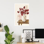Red Berries Still Life Print Painterly Branches in (Thuiskantoor)
