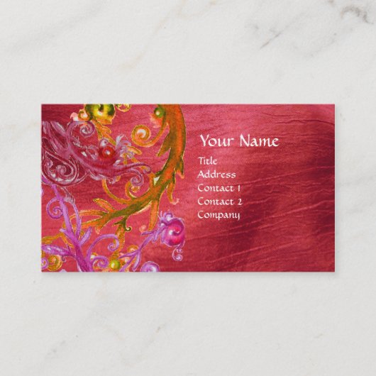RED BERRIES SWIRLS fuchsia metallic parel Visitekaartje (Voorkant)
