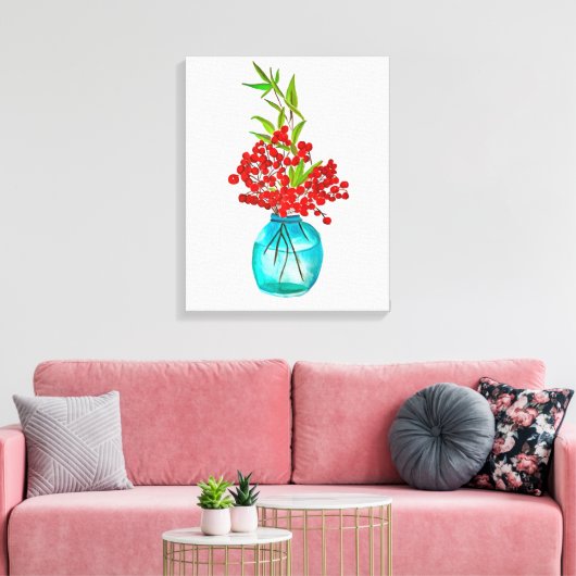 Red Berries waterverf kunst Canvas Afdruk (Insitu (Woonkamer))