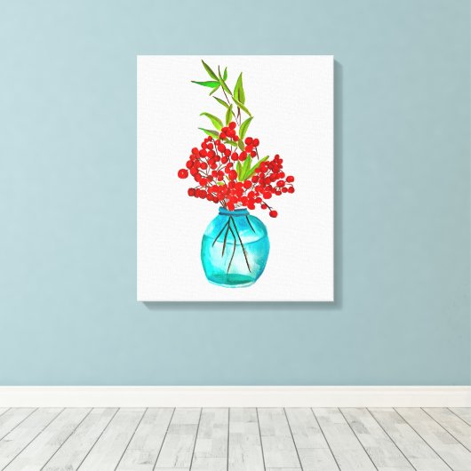 Red Berries waterverf kunst Canvas Afdruk (Insitu (Houten vloer))
