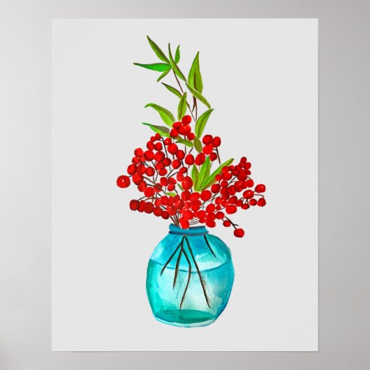 Red Berries waterverf kunst Poster (Voorkant)