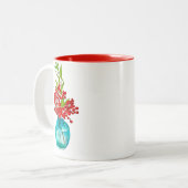 Red Berries waterverf kunst Tweekleurige Koffiemok (Voorkant links)