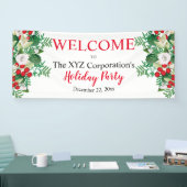Red Berries White Floral Holiday Party Welkom Spandoek (Beurs)