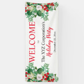 Red Berries White Floral Holiday Party Welkom Spandoek (Verticaal)