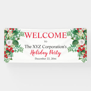 Red Berries White Floral Holiday Party Welkom Spandoek