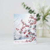 Red Berries & Winter Snow Scene  Briefkaart (Staand voorkant)