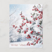 Red Berries & Winter Snow Scene  Briefkaart (Voorkant)