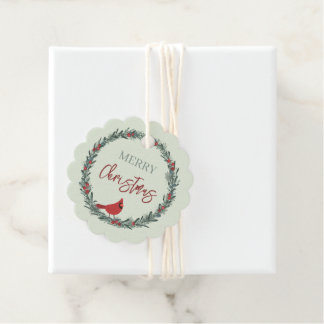 Red Berries Wreath and Red Cardinal Christmas Bedankjes Labels
