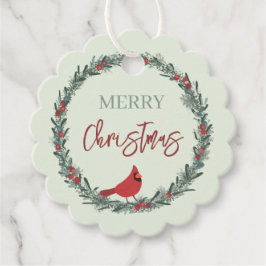 Red Berries Wreath and Red Cardinal Christmas  Bedankjes Labels