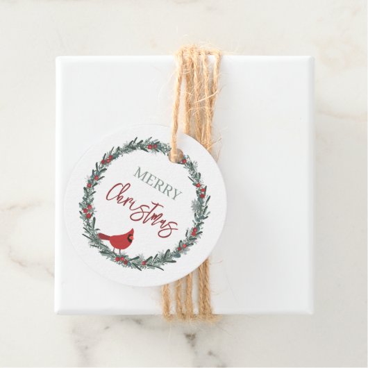 Red Berries Wreath and Red Cardinal Christmas Bedankjes Labels (In situ)