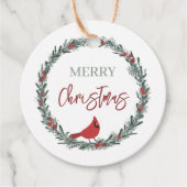 Red Berries Wreath and Red Cardinal Christmas Bedankjes Labels (Voorkant)