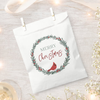 Red Berries Wreath and Red Cardinal Christmas Bedankzakje