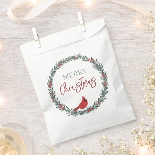 Red Berries Wreath and Red Cardinal Christmas Bedankzakje (Geknipt)