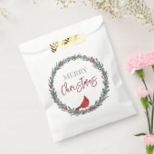 Red Berries Wreath and Red Cardinal Christmas Bedankzakje (Gezegeld)