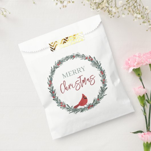 Red Berries Wreath and Red Cardinal Christmas Bedankzakje (Gezegeld)