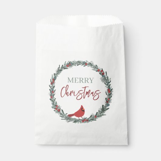 Red Berries Wreath and Red Cardinal Christmas Bedankzakje (Voorkant)