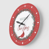 Red Berries Wreath and Red Cardinal Christmas Grote Klok (Hoek)