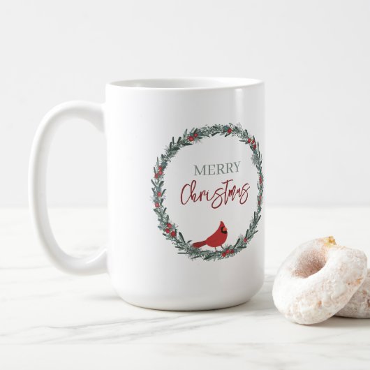 Red Berries Wreath and Red Cardinal Christmas Koffiemok (Met donut)