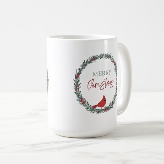 Red Berries Wreath and Red Cardinal Christmas Koffiemok (Voorkant rechts)